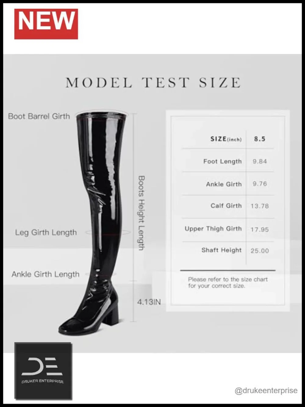 Women's Over the Knee Chunky Heel Boots Patent PU Square Toe Side Zipper Gogo